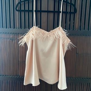 ZARA baby pink feathered tank NWT